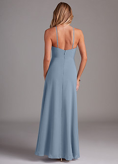 Azazie Bailey Bridesmaid Dresses Dusty Blue A-Line Halter Side Slit Chiffon Dress image2