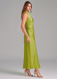 Azazie Evadne Vestidos de damas de honor Vestido de Hierba De Limón de Satén Elástico de Corte Recto con Plisado image4