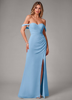 Azazie Haisley Bridesmaid Dresses Powder Blue Sheath Off the Shoulder Chiffon Convertible Dress image3