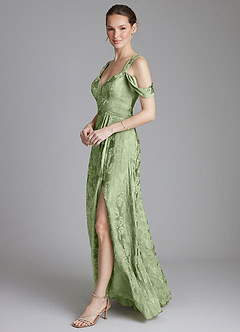 Azazie Emoria Bridesmaid Dresses Sage Green Jacquard A-Line Off the Shoulder Jacquard Dress image7