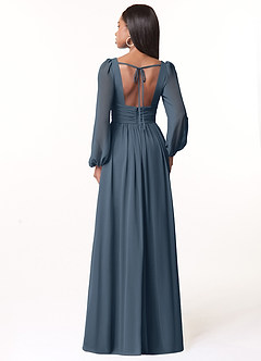 Azazie Norah Bridesmaid Dresses Neptune A-Line V-Neck Long Sleeve Chiffon Dress image2