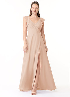 Azazie Yoko Bridesmaid Dresses English Rose A-Line Ruched Chiffon Dress image1