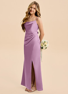Azazie Christen Junior Wisteria Sheath Pleated Stretch Satin Dress image3