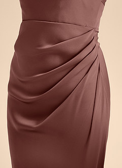 Azazie Renna Junior Espresso A-Line Pleated Stretch Satin Dress image7