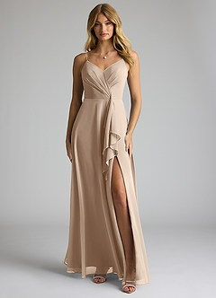 Azazie Akita Bridesmaid Dresses Taupe A-Line Chiffon Dress image1