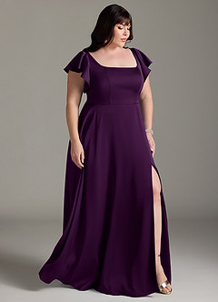 Azazie Bondi Bridesmaid Dresses Grape A-Line Bow Stretch Satin Dress image15