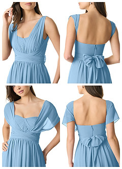 Azazie Olani Abiti da Damigella Abito Convertibile A-Line in Chiffon a Spalla Scoperta Blu Acciaio image9