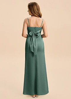Azazie Minnie Junior Eucalyptus Sheath Ruched Stretch Satin Dress image2