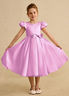 Azazie Pearl Flower Girl Dresses Candy Pink Ball-Gown Pleated Matte Satin Dress image4