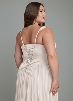 Azazie Stephanie Bridesmaid Dresses White Alabaster A-Line Pleated Stretch Satin Dress image6