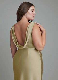Azazie Kieryn Vestidos de damas de honor Vestido Musgo Verde de Satén Elástico de Corte Sirena con Plisado image14