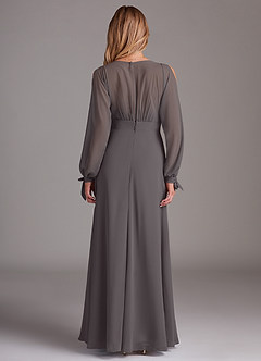 Azazie Matilda Bridesmaid Dresses Steel Grey A-Line Long Sleeve Chiffon Dress image5