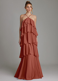 Azazie Deena Abiti da Damigella Abito A-Line in Chiffon Drappeggiato Auburn image1