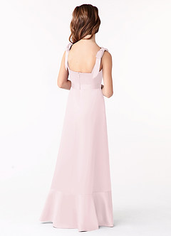 Azazie Barbara Junior Blushing Pink A-Line Bow Matte Satin Dress image3