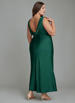 Azazie Kieryn Bridesmaid Dresses Emerald Mermaid Pleated Stretch Satin Dress image7