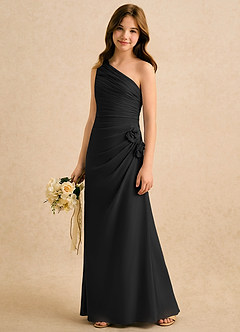 Azazie Sophie Girls Formal Flower Girl Dresses Black Sheath One Shoulder Chiffon Dress image4