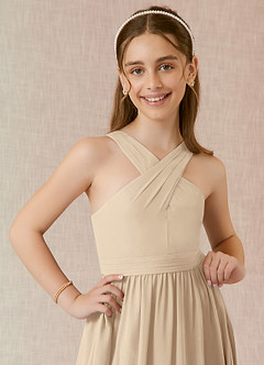 Azazie Jiya Vestido de Champán de Gasa/ Chiffon de Acampanado con Plisado image4