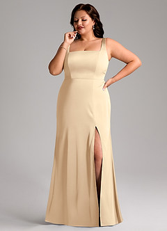 Azazie Frostine Robes de demoiselle d'honneur Robe Trapèze en Satin extensible Arc Champagne image10