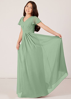 Azazie Peony Junior Robe Trapèze en Mousseline de soie Plissée Matcha image4