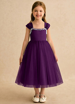 Azazie Yosemite Flower Girl Dresses Grape Ball-Gown Sweetheart Neckline Tulle Dress image3