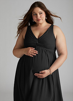 Azazie Yetta Maternity Bridesmaid Dresses A-Line V-Neck Gathered Chiffon Floor-Length Dress image8