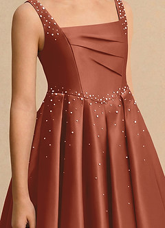 Azazie Jello vestidos de niña de las flores Vestido de Castaño de Satin Mate de Princesa con Plisado image5