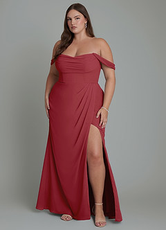 Azazie Johana Bridesmaid Dresses Pomegranate Mermaid Off the Shoulder Chiffon Convertible Dress image8