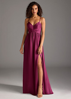 Azazie Alia Bridesmaid Dresses Red Plum A-Line Pleated Stretch Satin Dress image1