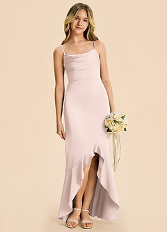 Azazie Magnolia Junior Blushing Pink Sheath Ruched Stretch Satin Dress image7