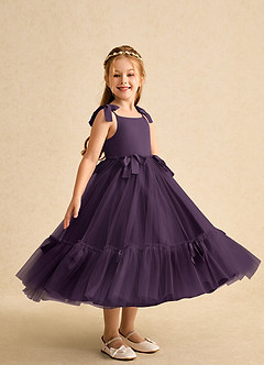 Azazie Jaci Flower Girl Dresses Plum A-Line Spaghetti Strap Chiffon Dress image2