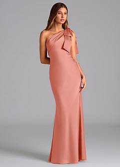 Azazie Yuanna Brautjungfernkleider Meerjungfrau-Linie One-Shoulder Stretch-Satin Kleid Koralle image5