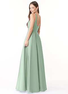 Azazie Neve Bridesmaid Dresses Agave Ball-Gown with Pockets Stretch Satin Dress image4