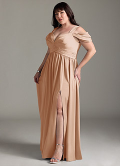 Azazie Lianne Bridesmaid Dresses English Rose A-Line Off the Shoulder Stretch Satin Dress image13