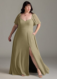 Azazie Chloe Abiti da Damigella Abito A-Line in Chiffon Scollo a Cuore Verde Muschio image9