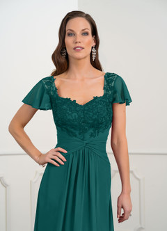 Azazie Gwenyth Mother of the Bride Dresses Peacock A-Line Lace Chiffon Dress image6