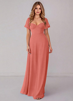 Azazie Fatima Bridesmaid Dresses Salmon Pink A-Line with Pockets Chiffon Dress image3