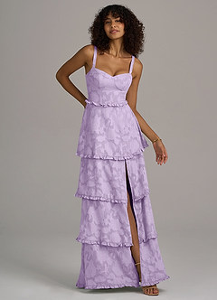 Azazie Romie Bridesmaid Dresses Lilac A-Line Corset Floral Burnout Dress image3
