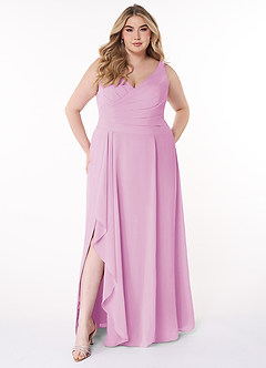 Azazie Kori Bridesmaid Dresses Candy Pink A-Line Pleated Chiffon Dress image6