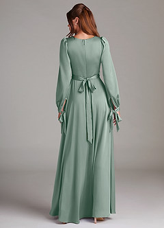 Azazie Leonia Jurken voor bruidsmeisjes Jurk van Stretch Satijn met A-Lijn Lange mouw Zilveren Salie image2