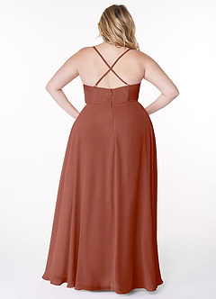 Azazie Naeem Bridesmaid Dresses Auburn A-Line V-Neck Ruffle Chiffon Dress image8