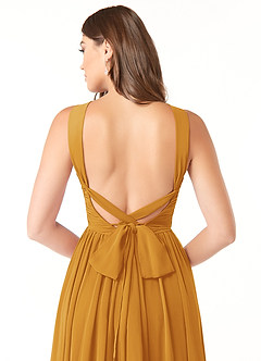 Azazie Dionne Bridesmaid Dresses Butterscotch A-Line Corset Chiffon Dress image3