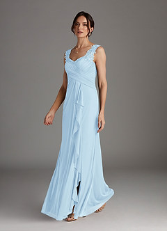 Azazie Edelin Mother of the Bride Dresses Sky Blue A-Line Sweetheart Neckline Pleated Mesh Dress image3