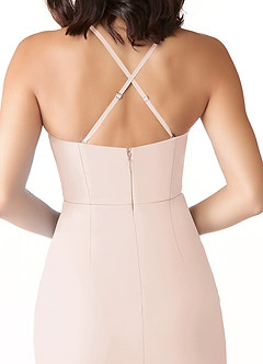 Azazie Ollie Bridesmaid Dresses Blushing Pink Sheath Ruched Stretch Chiffon Dress image5