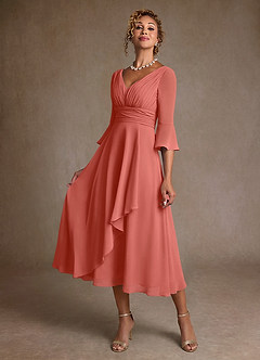 Azazie Aerynne At-home Try On Dresses Dusty Blue A-Line Pleated Chiffon Dress image3