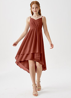 Azazie Mariam Junior Auburn A-Line Pleated Chiffon Dress image3