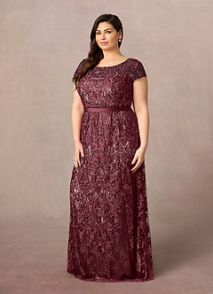 Azazie Dorit Mother of the Bride Dresses Cabernet Champagne Sheath Scoop Lace Dress image8