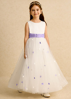 Azazie Cricket Flower Girl Dresses Ivory Lilac Ball-Gown Pleated Matte Satin Dress image6