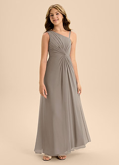 Azazie Brooke Junior Abito A-Line in Chiffon Spacco Laterale Taupe image5