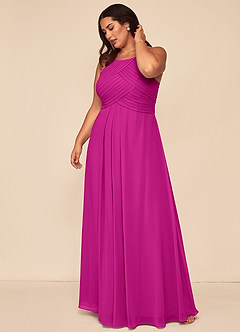 Azazie Ginger Bridesmaid Dresses Fuchsia A-Line Halter Pleated Chiffon Dress image10