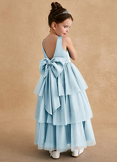 Azazie Megallie Flower Girl Dresses Sky Blue A-Line Bow Tulle Dress image1